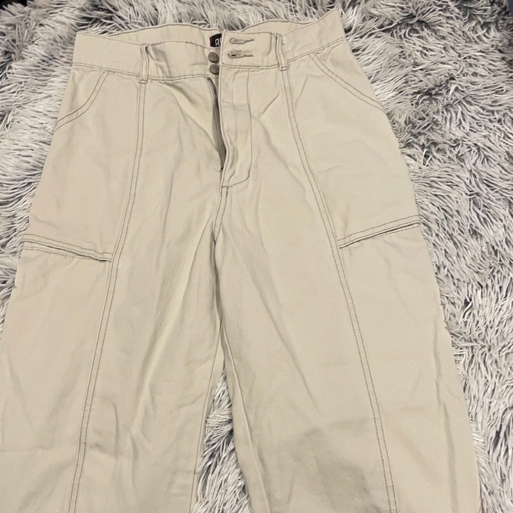 Cream thick material cargo pants
